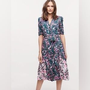 Diane Von Furstenberg Pink and Green Floral Midi Dress